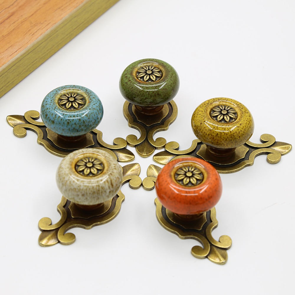 Furniture Hardware Pulls - Creative Single Hole Ceramic Knob Ethnic