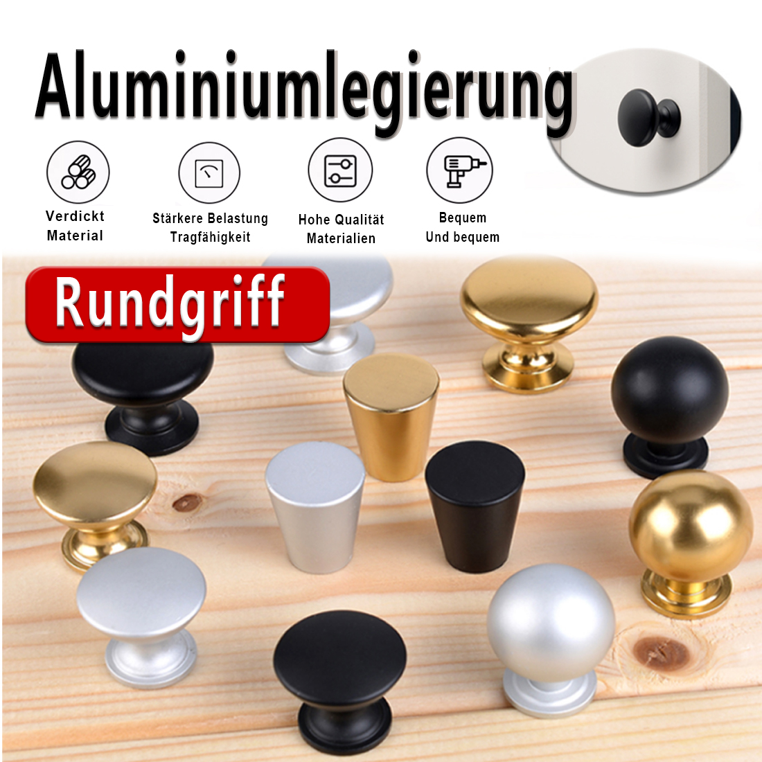 Furniture Hardware Pulls - 5PCS Aluminum Kitchen Cupboard Round Shape